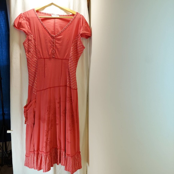 Lumiance Dresses & Skirts - Lumiance, Turkey, Pink Dress with Floral Motif, Mid Calf Length